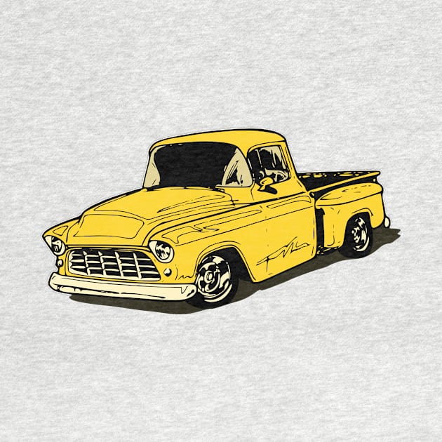 Yellow 55 Chevy pickup truck by ZoeysGarage